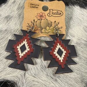 Justin Boots Genuine Leather Earrings - Black and Red